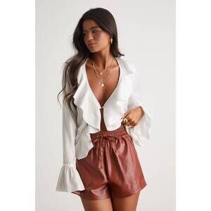 Lulus Casual Luxury Rust Brown Vegan Leather Drawstring Shorts - Size S
